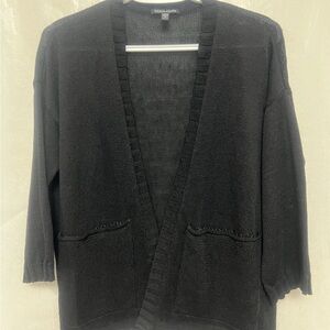 EILEEN FISHER Cardigan Linen Open Front Black Size Women's Size Petite Small PS
